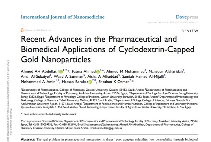 Recent Advances in the Pharmaceutical and Biomedical Applications of Cyclodextrin-Capped Gold Nanoparticles